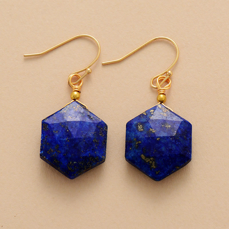 Olivenorma Hexagonal Faceted Cut Amethyst Lapis Lazuli Earrings - Lapis Lazuli - image 4