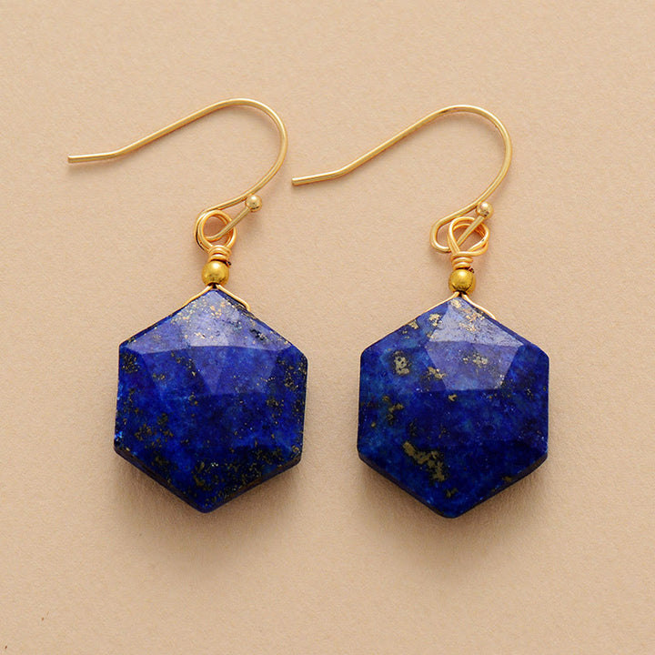 Olivenorma Hexagonal Faceted Cut Amethyst Lapis Lazuli Earrings - Lapis Lazuli - image 4