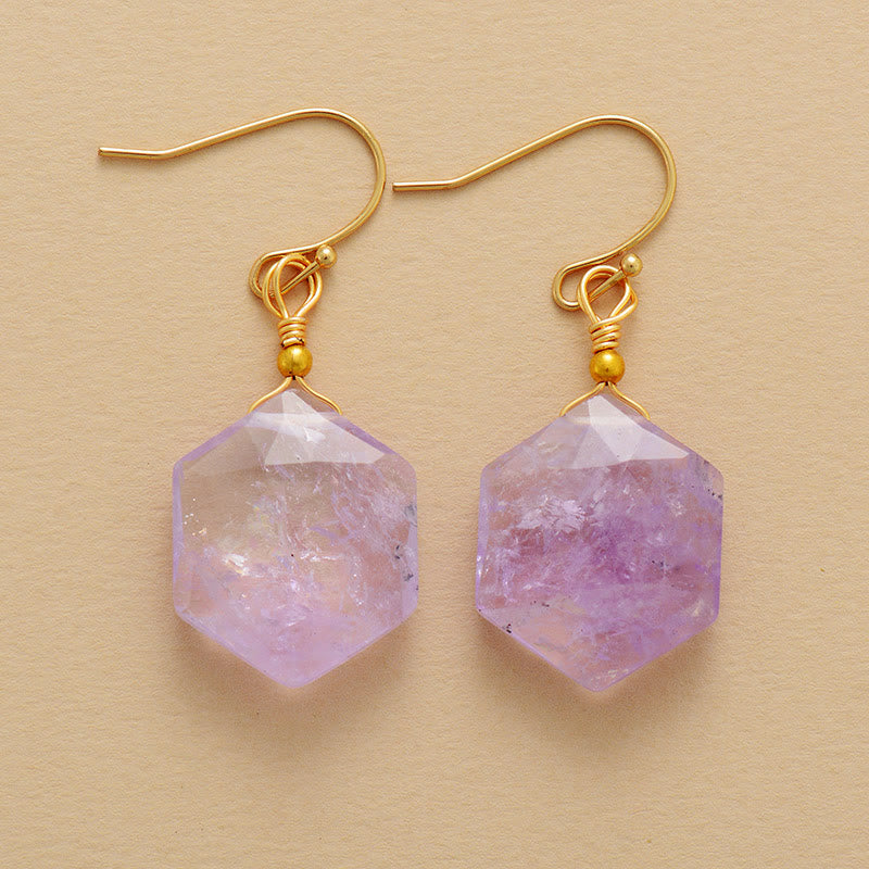 Olivenorma Hexagonal Faceted Cut Amethyst Lapis Lazuli Earrings - Amethyst - image 0
