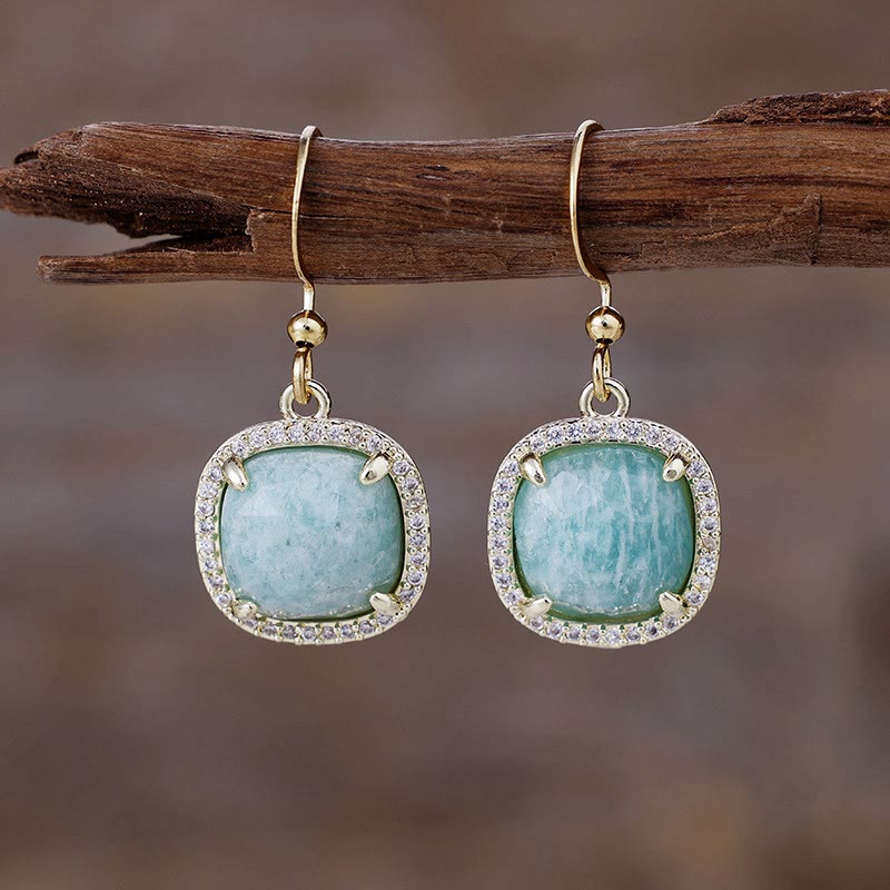 Olivenorma Square Cut Natural Crystal Earrings - Amazonite - image 2