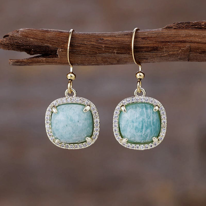 Olivenorma Square Cut Natural Crystal Earrings - Amazonite - image 2