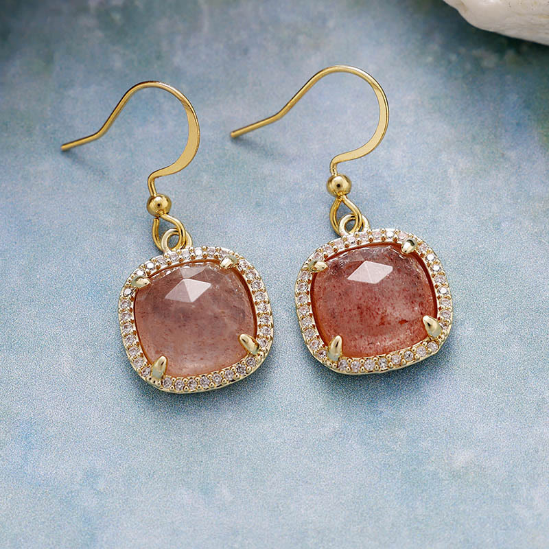 Olivenorma Square Cut Natural Crystal Earrings - Strawberry Quartz - image 0