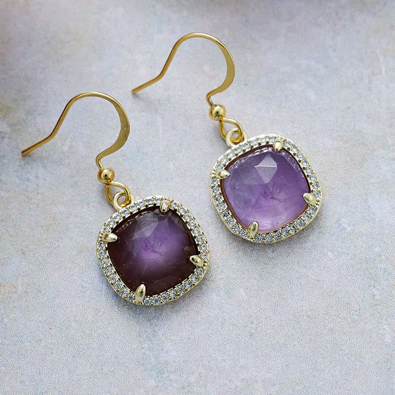 Olivenorma Square Cut Natural Crystal Earrings - Amethyst - image 4