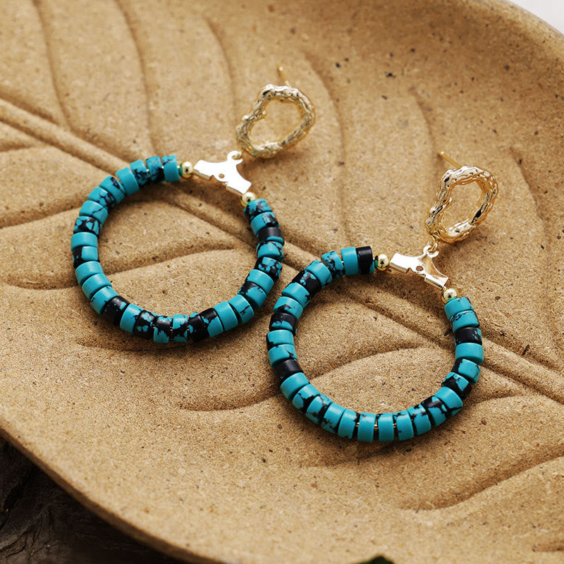 Olivenorma Agalmatolite Amethyst Blue Turquoise Wheel Beads Annulus Earrings - Blue Turquoise - image 5