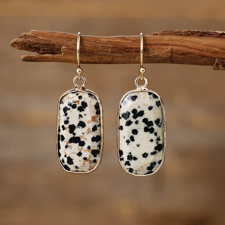 Olivenorma Baguette Oval Cut Natural Crystal Earrings - Dalmatian Jasper - image 0