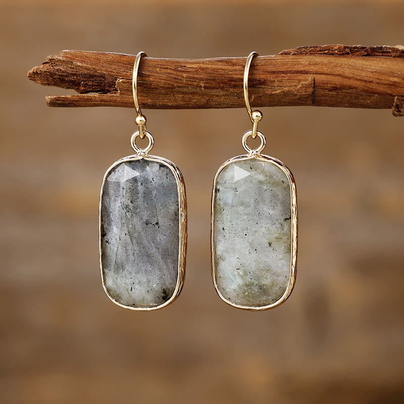Olivenorma Baguette Oval Cut Natural Crystal Earrings - Labradorite - image 5
