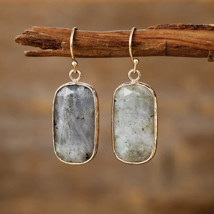 Olivenorma Baguette Oval Cut Natural Crystal Earrings - Labradorite - image 5
