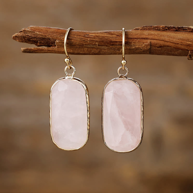 Olivenorma Baguette Oval Cut Natural Crystal Earrings - Rose Quartz - image 7
