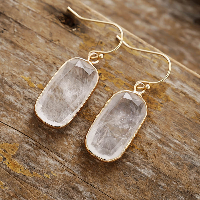 Olivenorma Baguette Oval Cut Natural Crystal Earrings - image 3