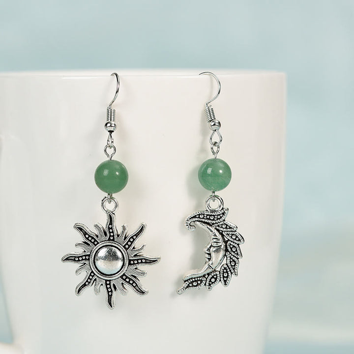 Olivenorma Natural Stone Irregular Sun Moon Pendant Earrings - Green Aventurine - image 5