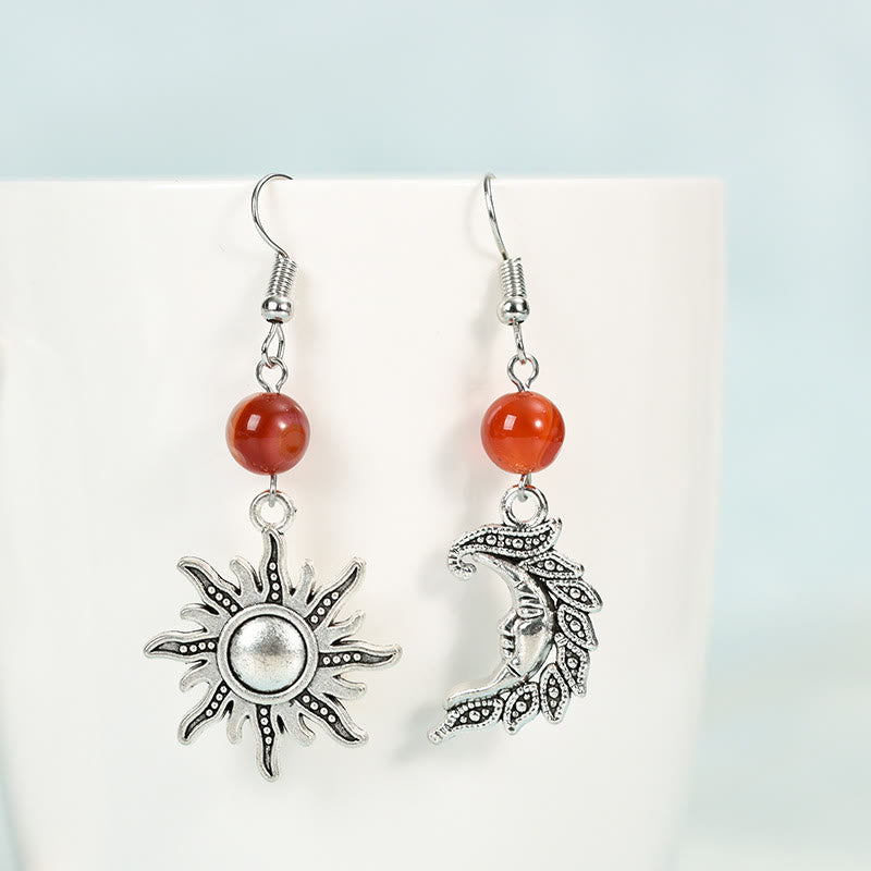 Olivenorma Natural Stone Irregular Sun Moon Pendant Earrings - Red Agate - image 9