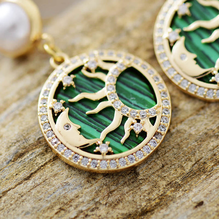 Olivenorma Malachite Freshwater Pearl Sun Moon Pattern Earrings - image 3