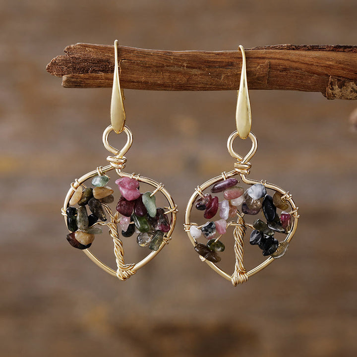 Olivenorma Natural Crystal Gravel Tree of Life Earrings - Tourmaline - image 6