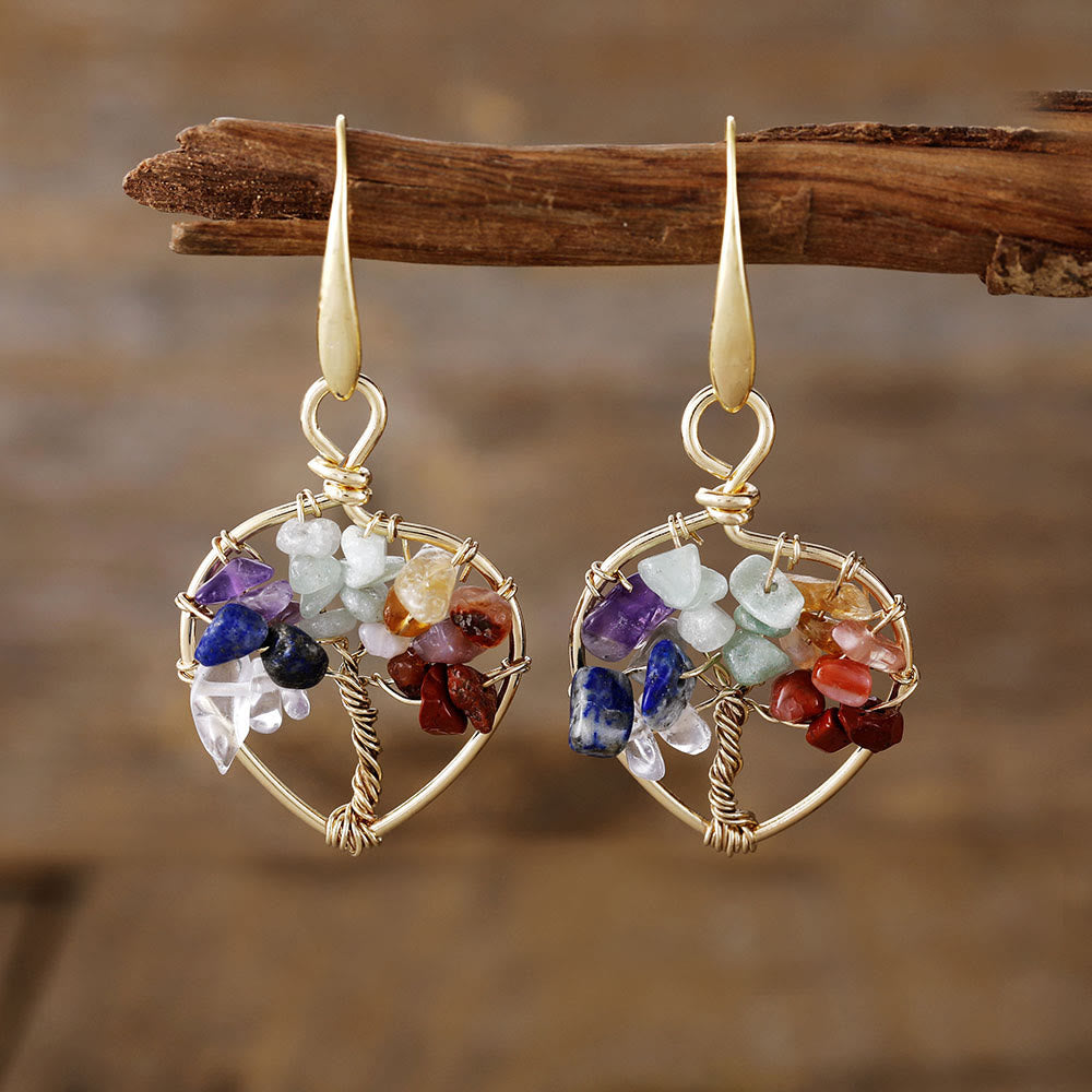 Olivenorma Natural Crystal Gravel Tree of Life Earrings - Chakra - image 8