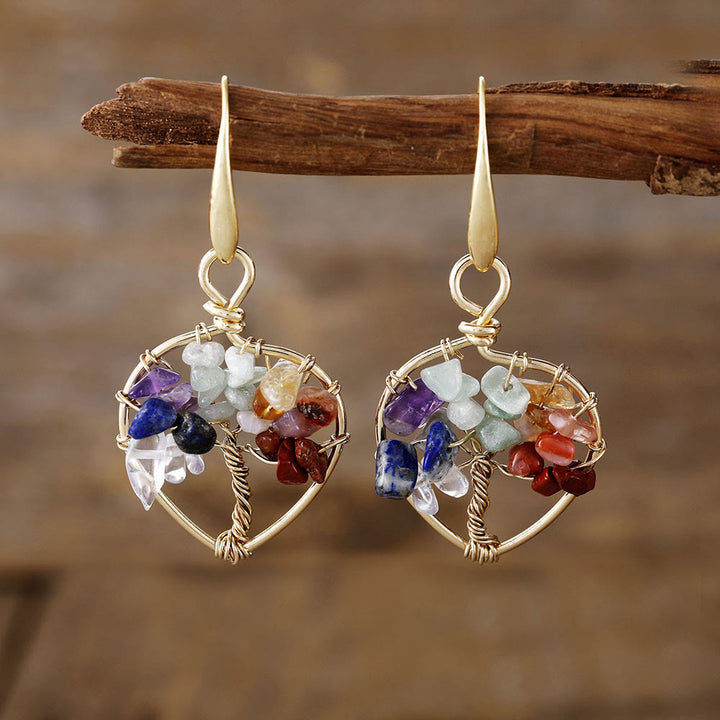 Olivenorma Natural Crystal Gravel Tree of Life Earrings - Chakra - image 8