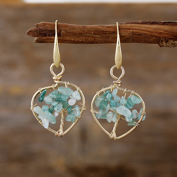 Olivenorma Natural Crystal Gravel Tree of Life Earrings - Green Aventurine - image 2