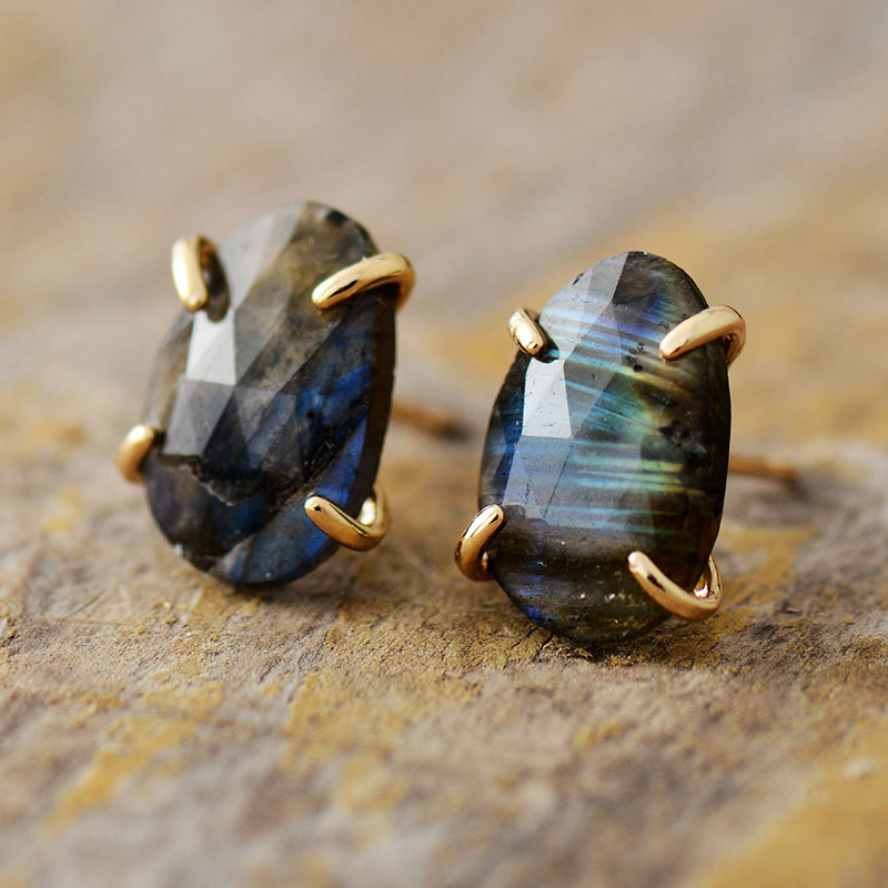 Olivenorma Irregular Section Labradorite Studs Earrings - Labradorite - image 0