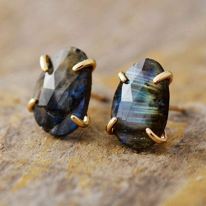 Olivenorma Irregular Section Labradorite Studs Earrings - Labradorite - image 0