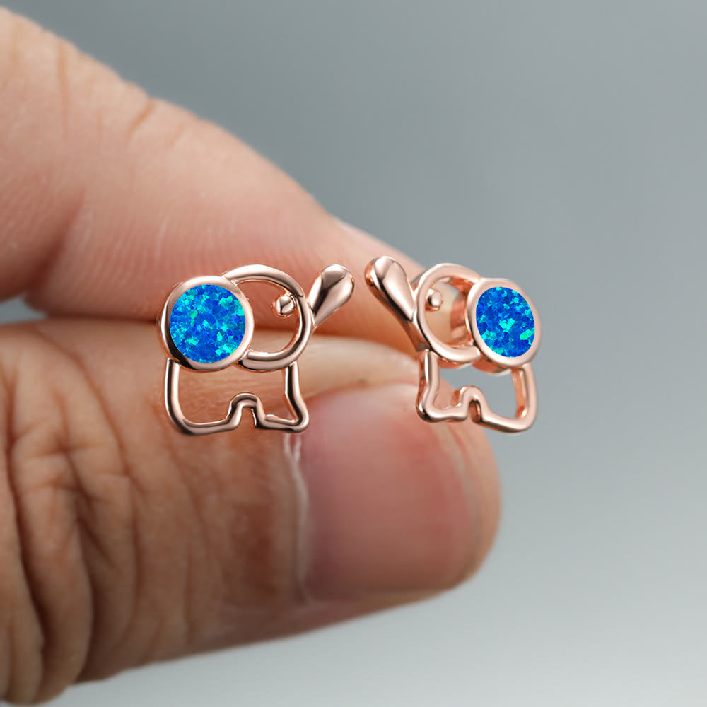 Olivenorma Blue White Opal Cute Elephant Studs Earrings - image 1