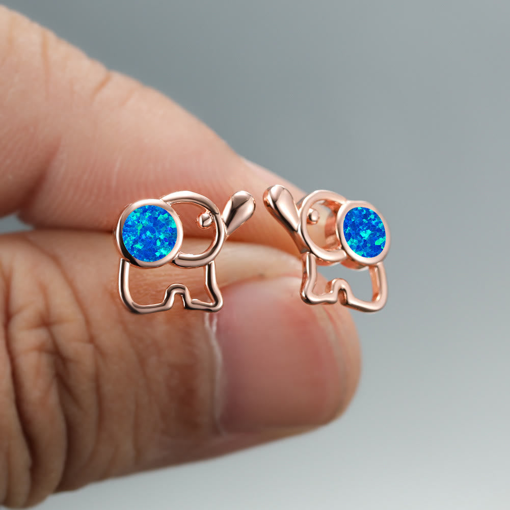 Olivenorma Blue White Opal Cute Elephant Studs Earrings - image 1