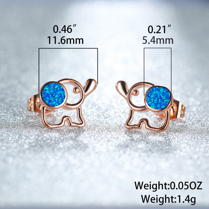 Olivenorma Blue White Opal Cute Elephant Studs Earrings - image 4