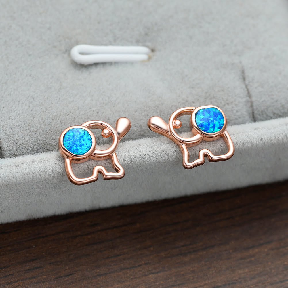 Olivenorma Blue White Opal Cute Elephant Studs Earrings - image 3