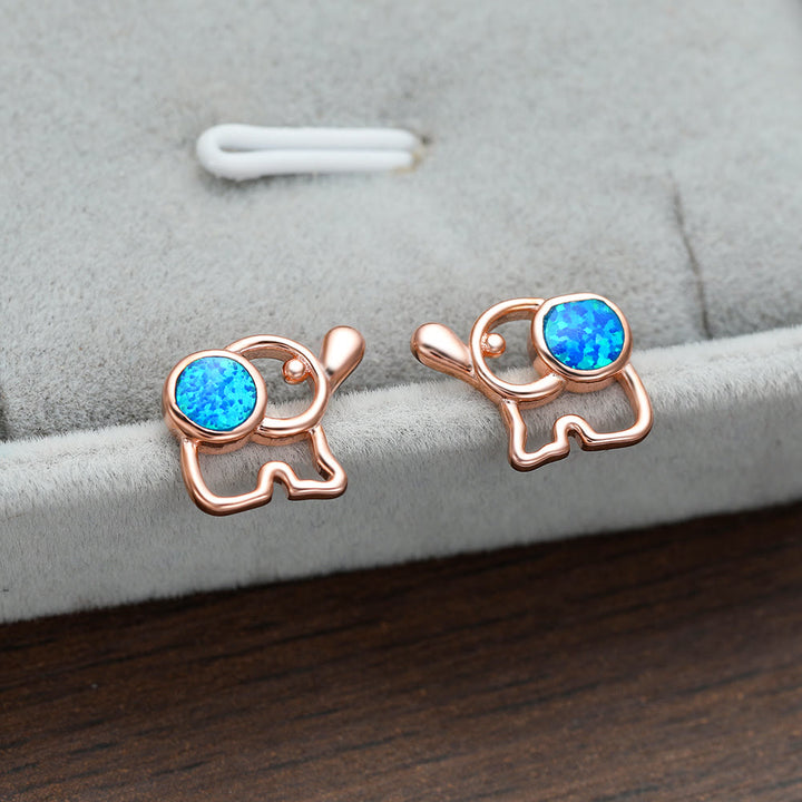 Olivenorma Blue White Opal Cute Elephant Studs Earrings - image 3