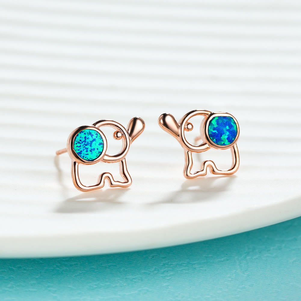 Olivenorma Blue White Opal Cute Elephant Studs Earrings - image 2
