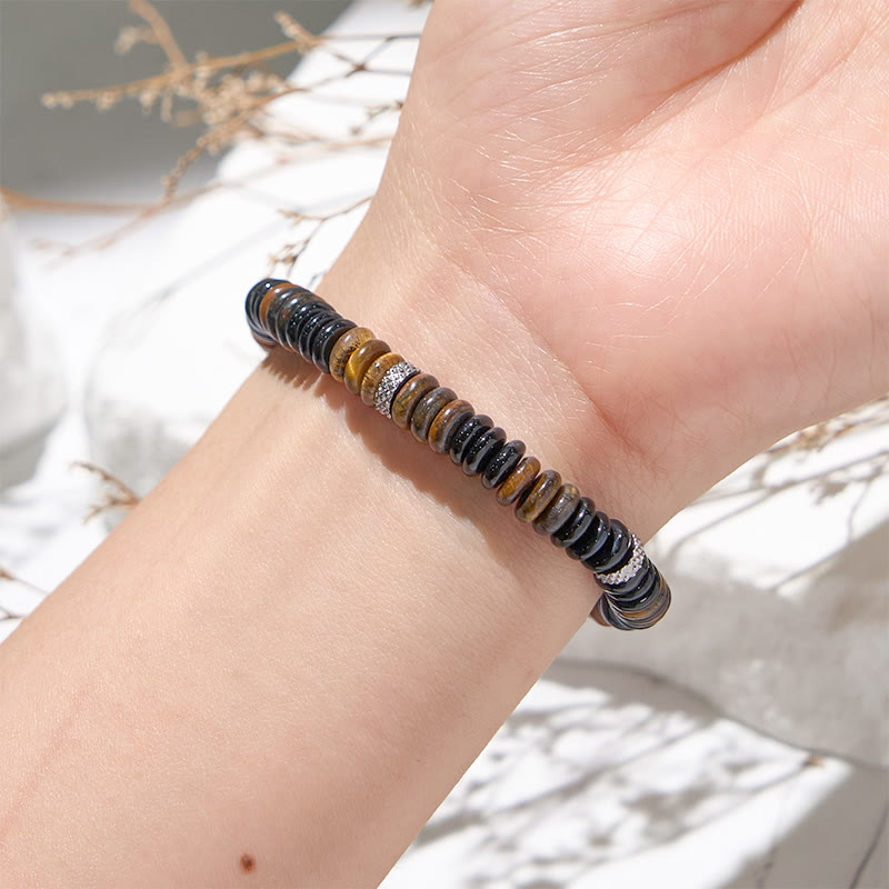 Olivenorma Black Onyx Tiger Eye Roller Bead Bracelet - image 1