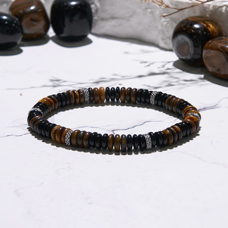 Olivenorma Black Onyx Tiger Eye Roller Bead Bracelet - image 3