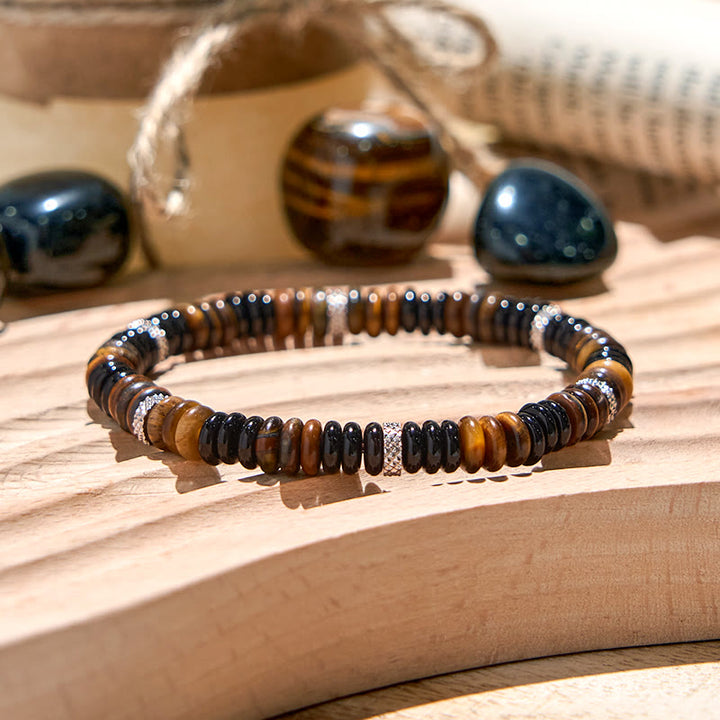 Olivenorma Black Onyx Tiger Eye Roller Bead Bracelet - Black Onyx & Tiger Eye - image 0