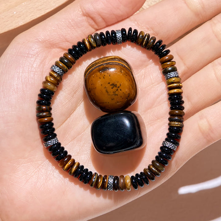 Olivenorma Black Onyx Tiger Eye Roller Bead Bracelet - image 2