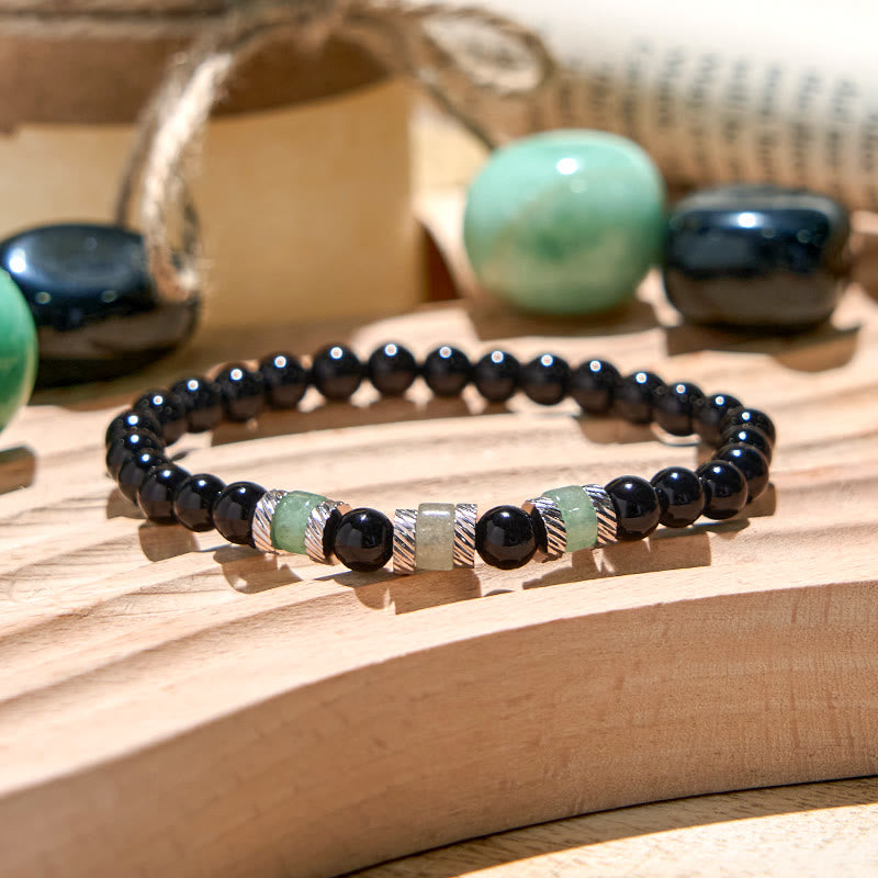Olivenorma 6mm Green Aventurine Obsidian Beaded Bracelet - Green Aventurine & Obsidian - image 0