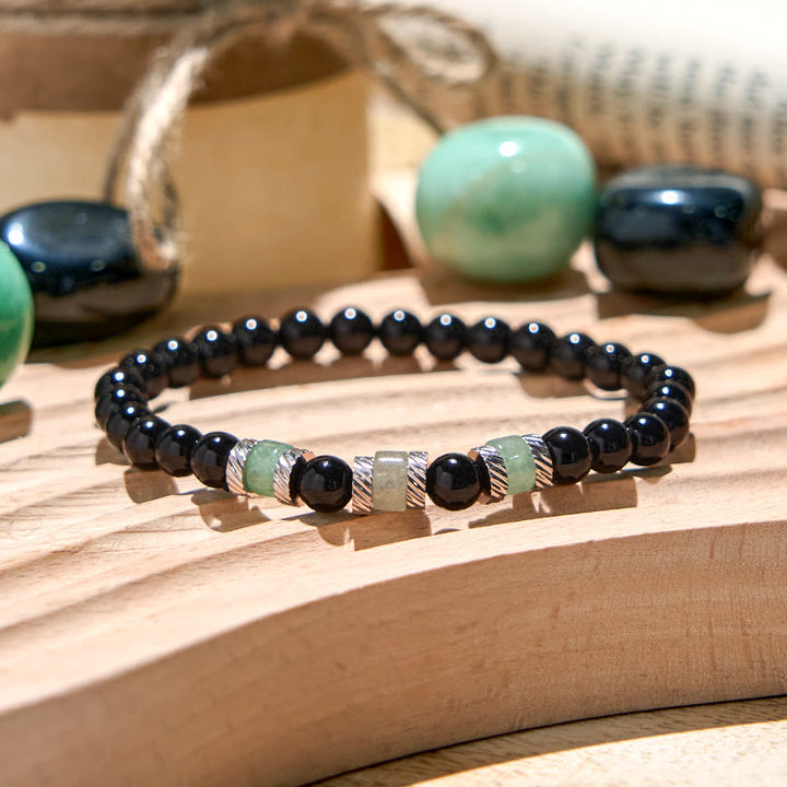Olivenorma 6mm Green Aventurine Obsidian Beaded Bracelet - Green Aventurine & Obsidian - image 0