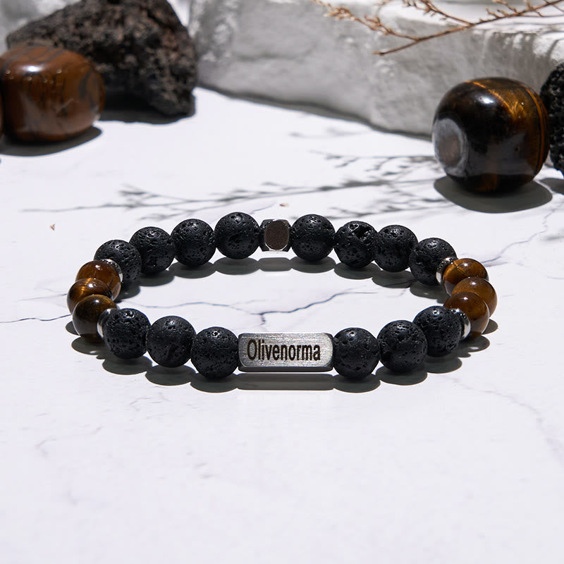 Olivenorma Lava Stone Tiger Eye Beaded Engraved Bracelet - image 3