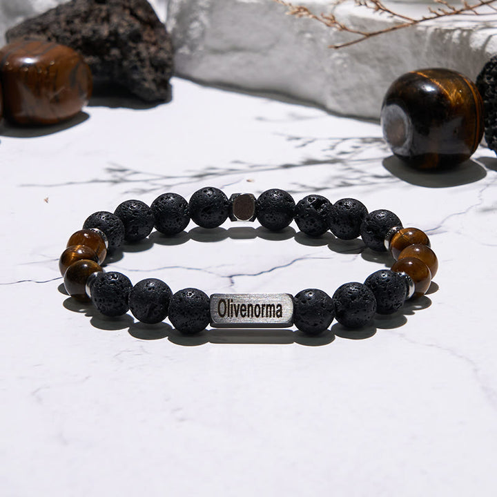Olivenorma Lava Stone Tiger Eye Beaded Engraved Bracelet - image 3