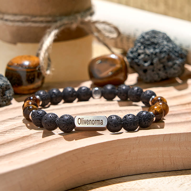 Olivenorma Lava Stone Tiger Eye Beaded Engraved Bracelet - Lava Stone & Tiger Eye - 4th Engraving - image 0