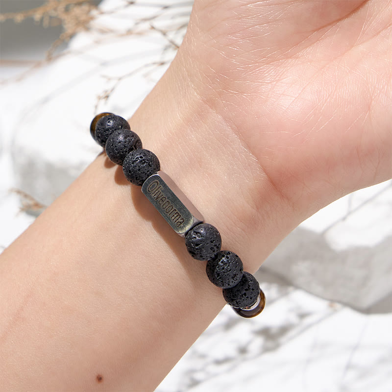 Olivenorma Lava Stone Tiger Eye Beaded Engraved Bracelet - image 1
