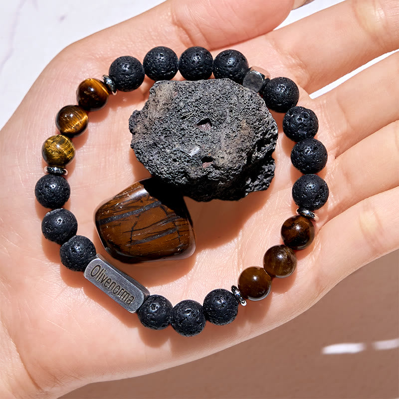 Olivenorma Lava Stone Tiger Eye Beaded Engraved Bracelet - image 2