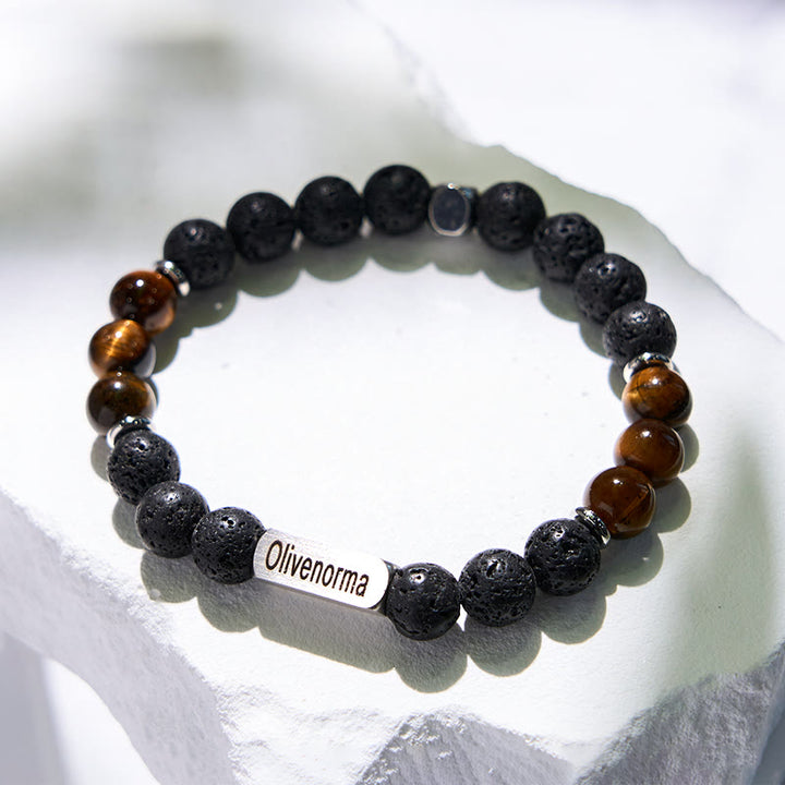 Olivenorma Lava Stone Tiger Eye Beaded Engraved Bracelet - image 4