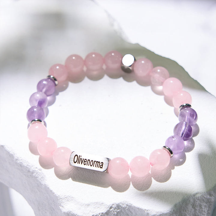 Olivenorma Amethyst Rose Quartz Beaded Engraved Bracelet - image 4