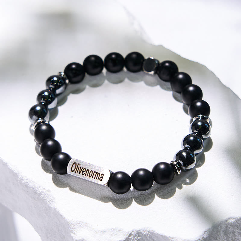 Olivenorma Black Onyx Hematite Beaded Engraved Bracelet - image 4
