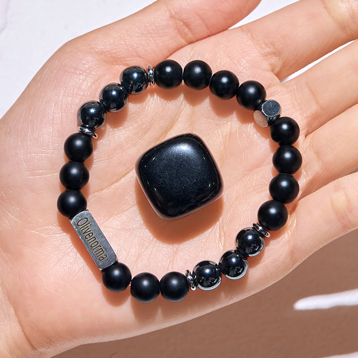 Olivenorma Black Onyx Hematite Beaded Engraved Bracelet - image 2