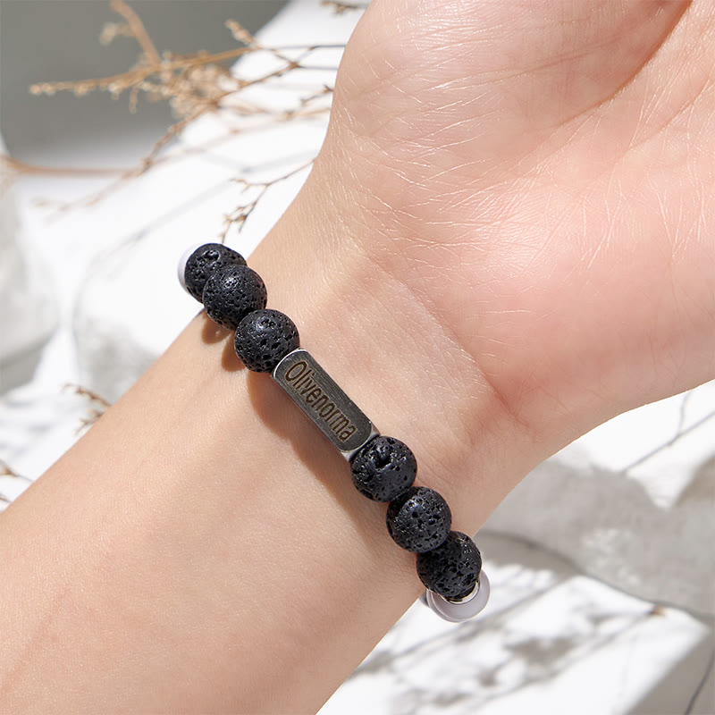 Olivenorma Lava Stone White Turquoise Beaded Engraved Bracelet - image 1