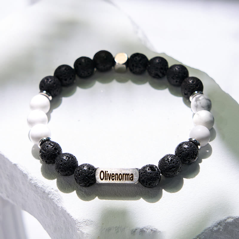 Olivenorma Lava Stone White Turquoise Beaded Engraved Bracelet - image 4