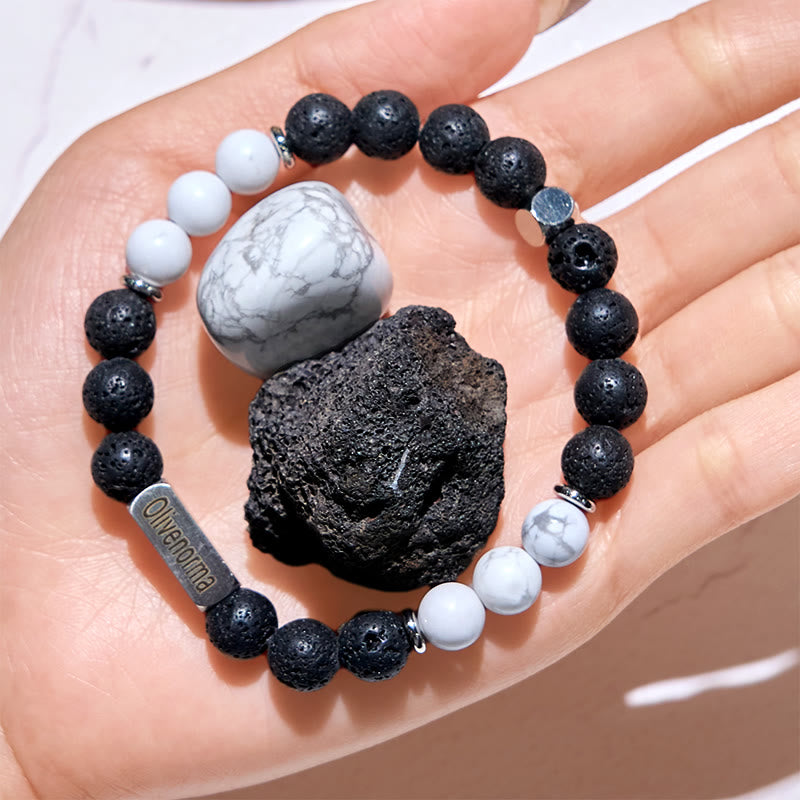 Olivenorma Lava Stone White Turquoise Beaded Engraved Bracelet - image 2