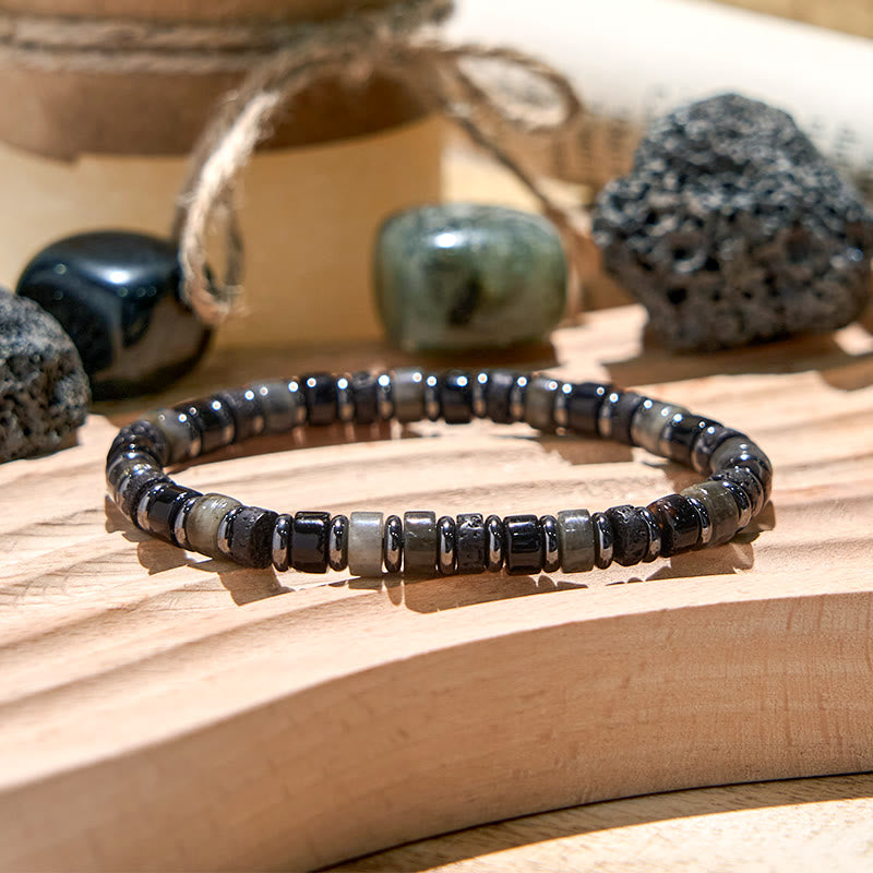 Olivenorma Lava Stone Hematite Labradorite Roller Bead Bracelet - Natural Stone - image 0