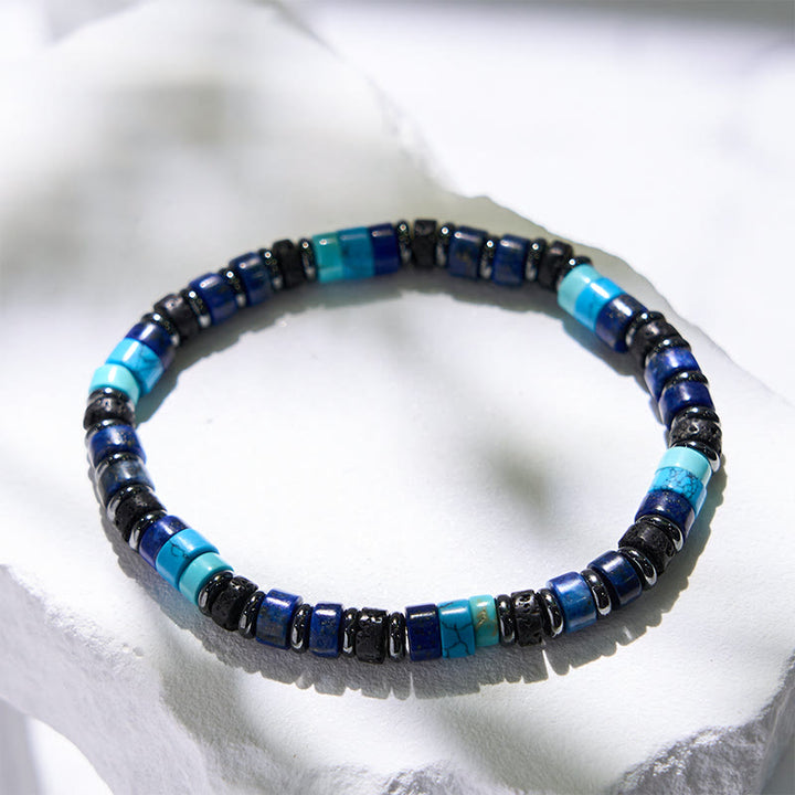 Olivenorma Turquoise Lapis Lazuli Hematite Roller Bead Bracelet - image 4