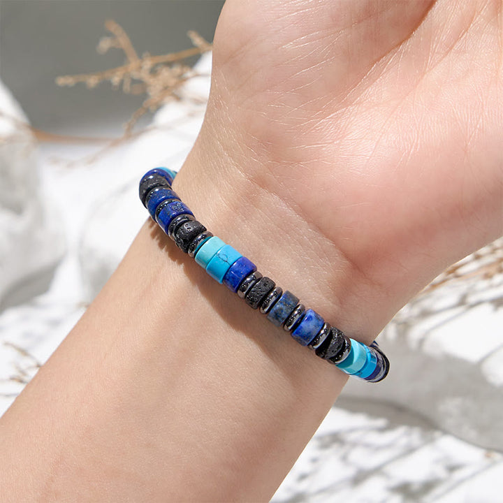 Olivenorma Turquoise Lapis Lazuli Hematite Roller Bead Bracelet - image 1