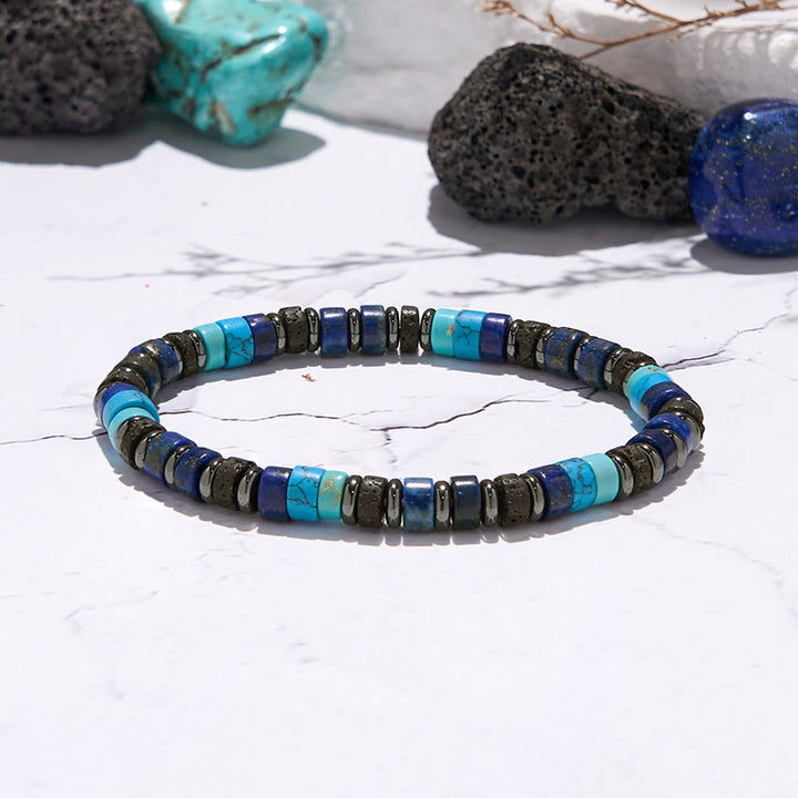 Olivenorma Turquoise Lapis Lazuli Hematite Roller Bead Bracelet - image 3